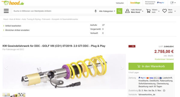 Hood Produkte einstellen über Shopware
